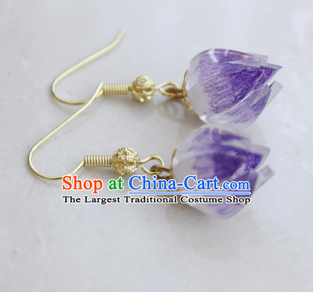 Asian Chinese Traditional Jewelry Accessories Hanfu Traditional Purple Flower Bud Earrings for Women