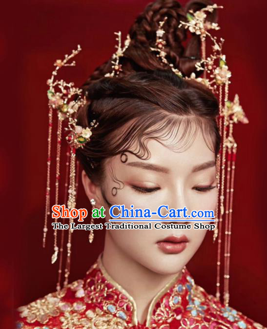 Chinese Ancient Bride Hair Accessories XiuHe Suit Hanfu Handmade Hairpins for Women