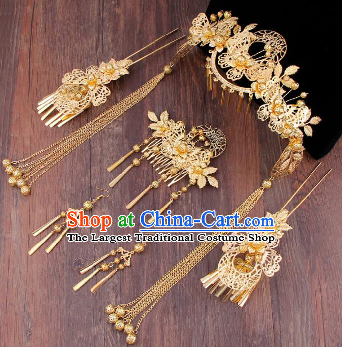 Chinese Ancient Bride Hair Accessories XiuHe Suit Hair Combs Hanfu Handmade Hairpins for Women