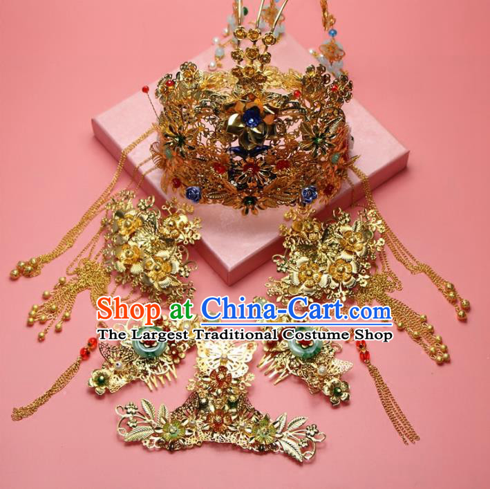 Chinese Ancient XiuHe Suit Handmade Phoenix Coronet Hairpins Hair Accessories Complete Set for Women