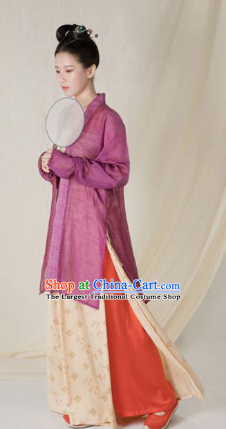 Top Grade Chinese Ancient Song Dynasty Young Lady Hanfu Dress Purple Clothing for Women