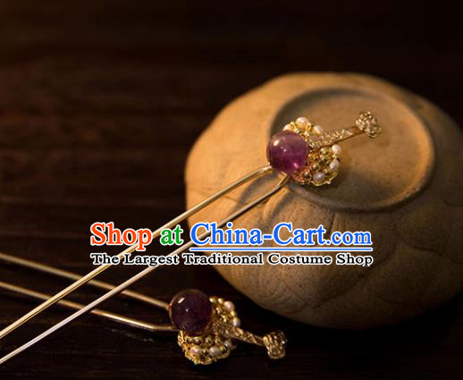 Chinese Ancient Handmade Hanfu Amethyst Hairpins Hair Accessories for Women