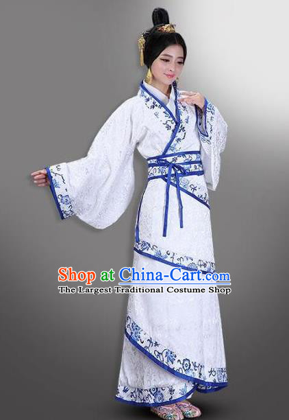 Chinese Ancient Han Dynasty Palace Princess Costumes Hanfu Curving-front Robe for Women