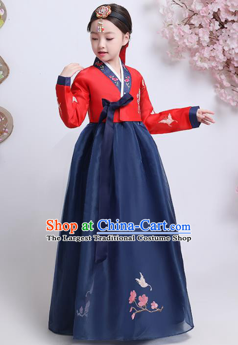 Asian Korean Traditional Costumes Korean Hanbok Red Blouse and Navy Skirt for Kids