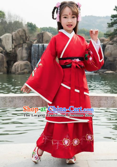 Traditional Chinese Ancient Han Dynasty Princess Red Costumes for Kids