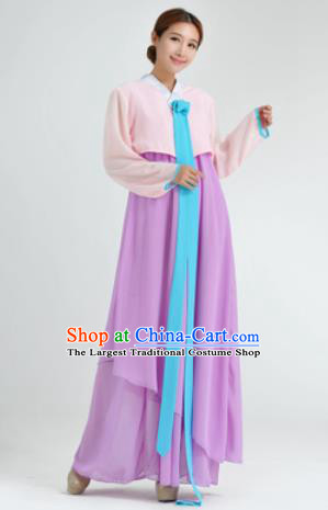 Traditional Korean Costumes Asian Korean Hanbok Pink Blouse and Purple Skirt for Women