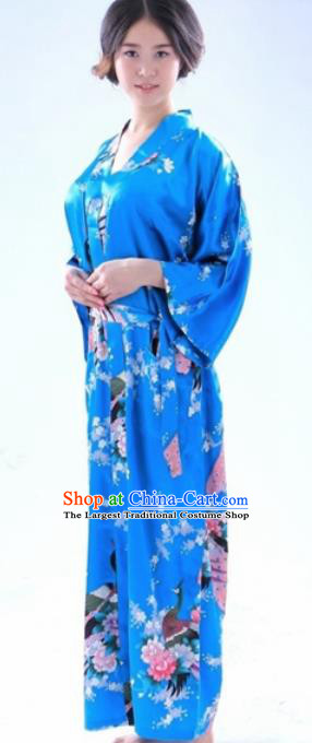 Traditional Japanese Costumes Asian Japan Kimono Blue Yukata for Women