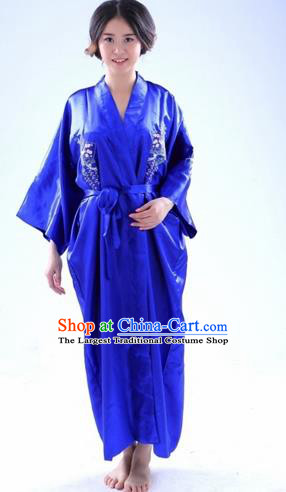 Traditional Japanese Costumes Asian Japan Kimono Blue Silk Yukata for Women