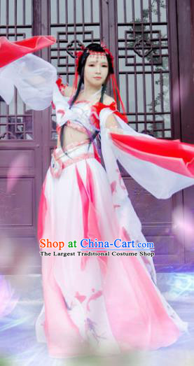Chinese Ancient Cosplay Peri Princess Red Hanfu Dress Traditional Tang Dynasty Swordswoman Costume for Women