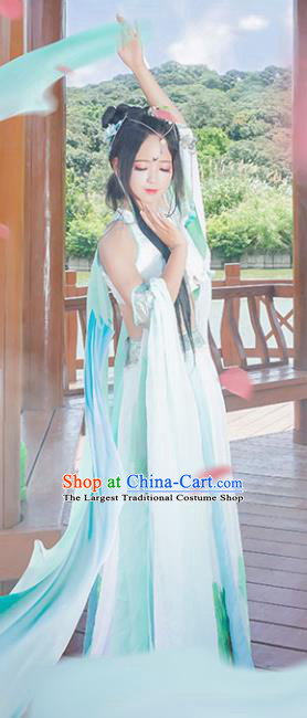 Chinese Ancient Cosplay Peri Princess Green Hanfu Dress Traditional Tang Dynasty Swordswoman Costume for Women