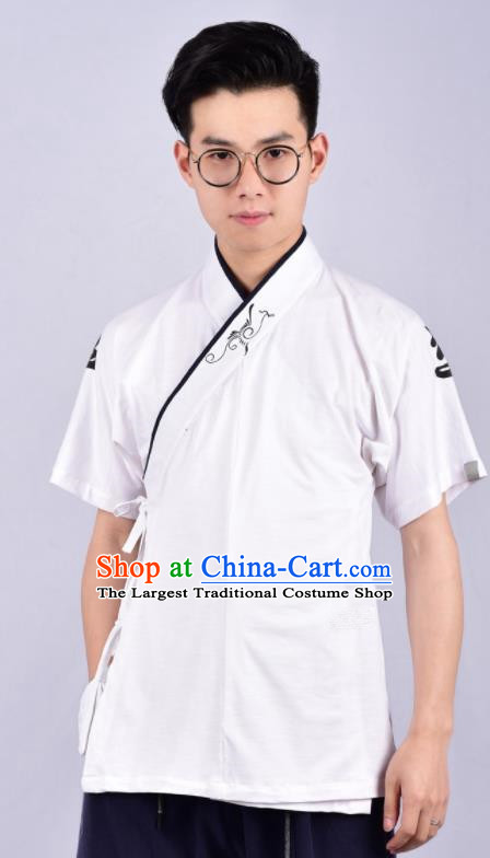 Chinese Ancient Swordsman Hanfu Costume Tang Suit White Shirt for Men