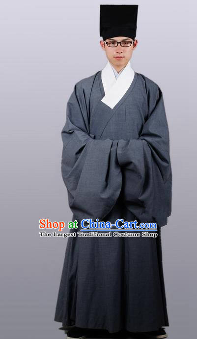 Chinese Ancient Traditional Grey Priest Frock Ming Dynasty Priest Costumes for Men