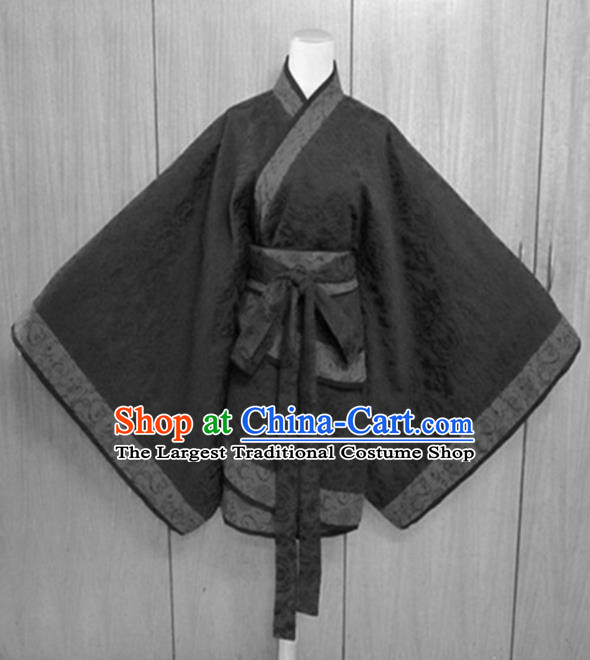 Traditional Chinese Han Dynasty Costume Ancient Princess Black Curving-Front Robe for Women