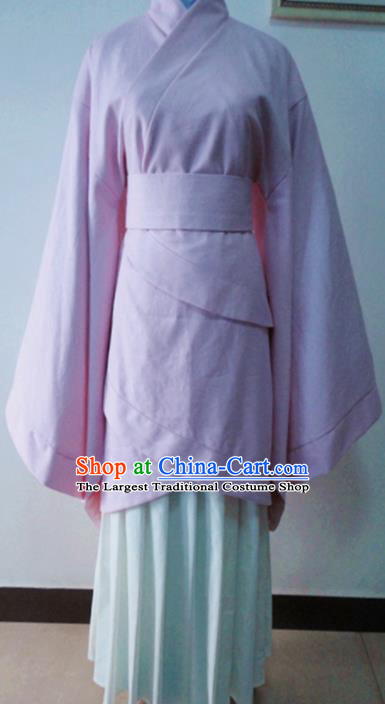 Traditional Chinese Han Dynasty Costume Ancient Princess Pink Curving-Front Robe for Women
