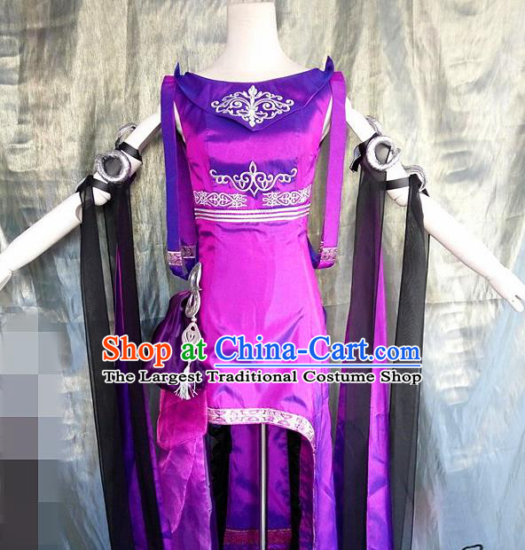 Asian Chinese Cosplay Costume Ancient Swordswoman Purple Dress for Women