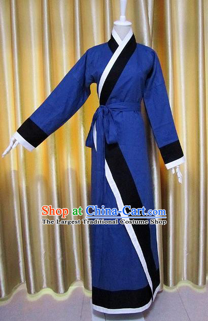 Traditional Chinese Han Dynasty Maidenform Deep Blue Curving-Front Robe Ancient Costume for Women