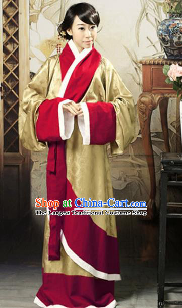 Asian Chinese Han Dynasty Imperial Consort Curving-Front Robe Ancient Traditional Royal Countess Costume for Women