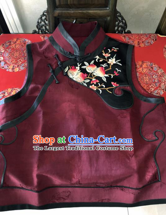 Traditional Chinese Handmade Brocade Costume Tang Suit Embroidered Wine Red Vest for Women