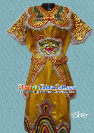 Traditional Chinese Beijing Opera General Yellow Costume Takefu Embroidered Clothing for Kids