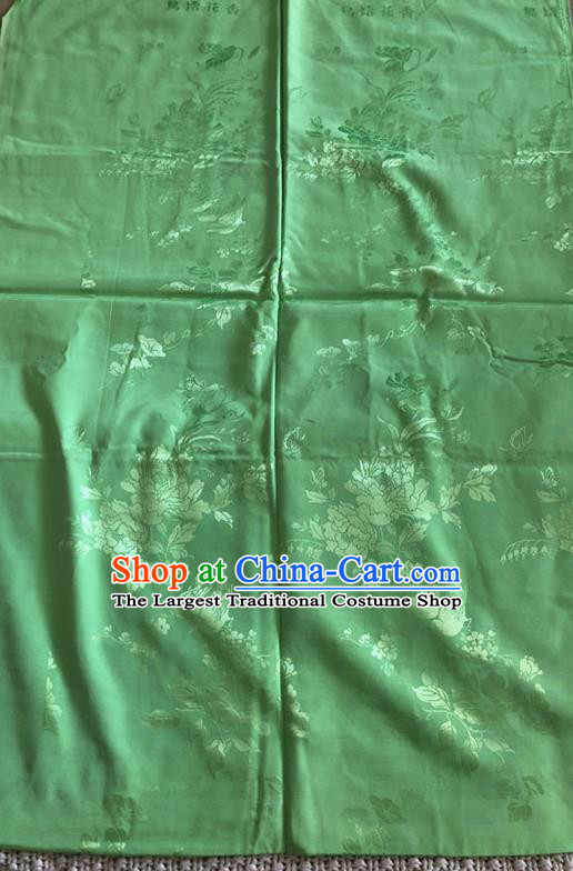 Asian Chinese Traditional Fabric Peony Pattern Green Brocade Cloth Silk Fabric
