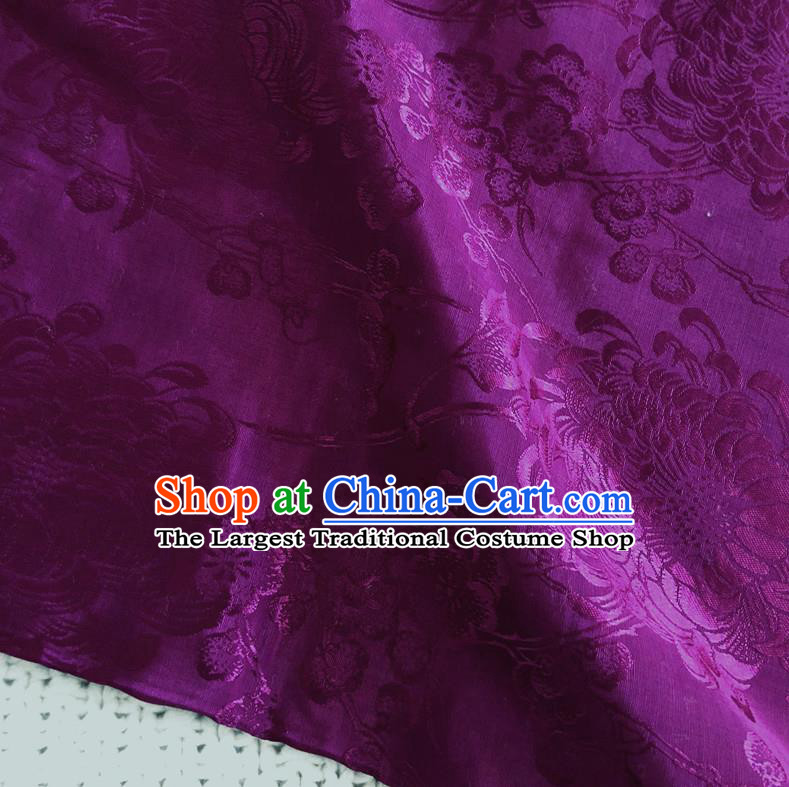 Asian Chinese Traditional Fabric Palace Chrysanthemum Pattern Purple Brocade Cloth Silk Fabric