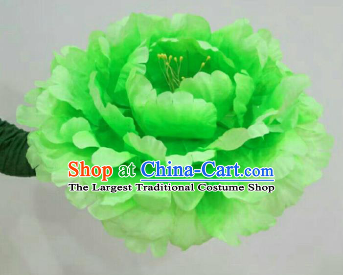 Traditional Chinese Folk Dance Accessories Opening Dance Green Peony Flower for Women