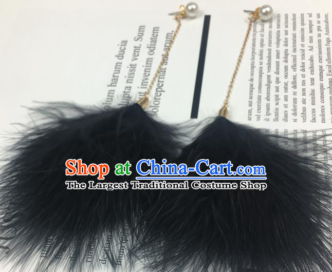 Traditional Chinese Bride Jewelry Accessories Black Feather Earrings for Women