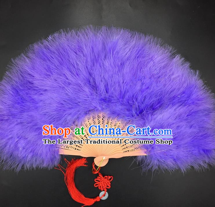 Traditional Chinese Crafts Purple Feather Folding Fan China Folk Dance Feather Fans