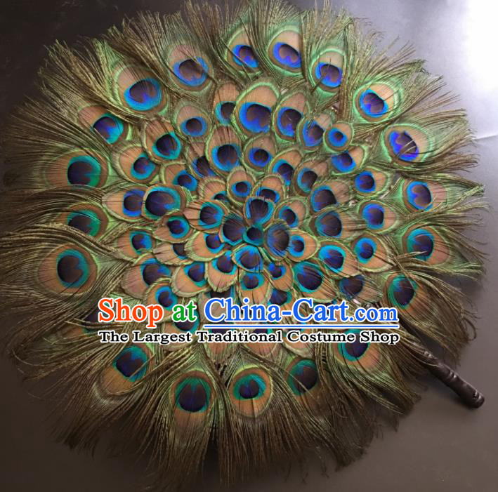 Traditional Chinese Crafts Peacock Feather Palace Fan China Folk Dance Round Fans