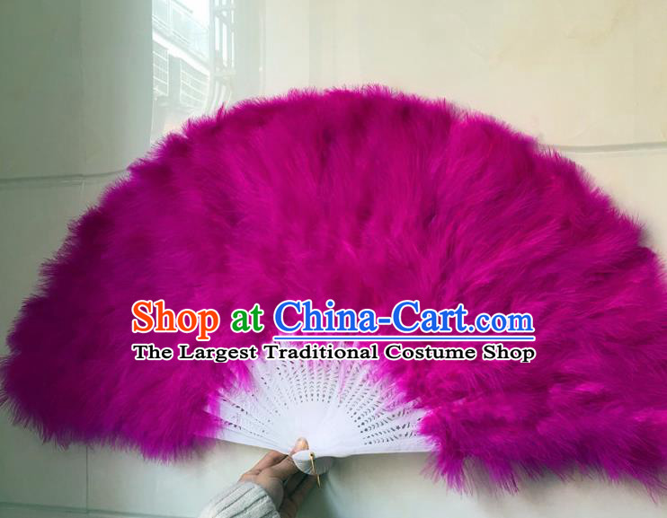 Traditional Chinese Crafts Folding Fan China Folk Dance Purple Feather Fans