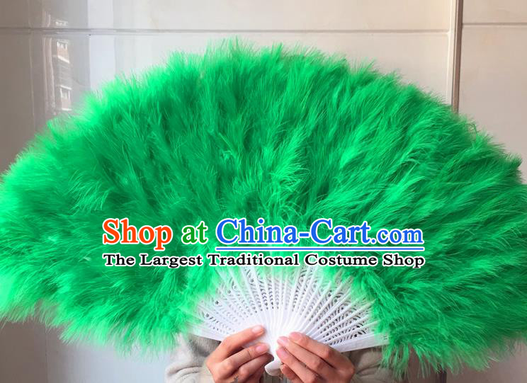 Traditional Chinese Crafts Folding Fan China Folk Dance Green Feather Fans