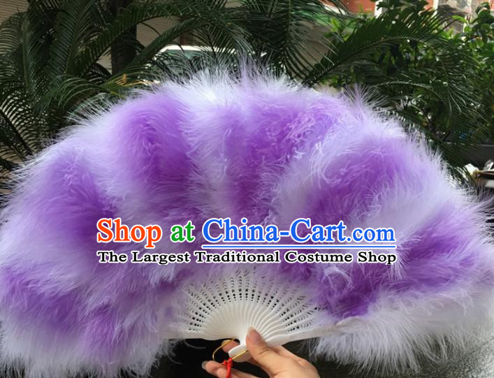 Traditional Chinese Crafts Purple Feather Folding Fan China Folk Dance Feather Fans