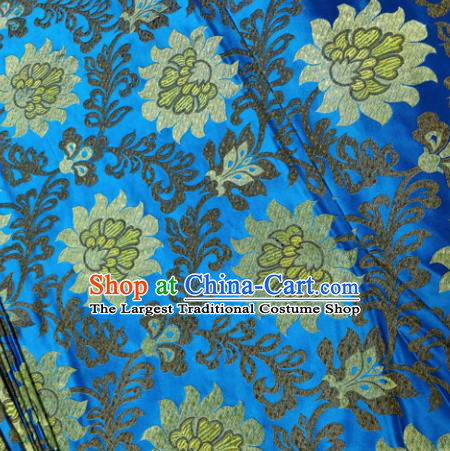 Chinese Traditional Silk Fabric Cheongsam Tang Suit Pattern Blue Brocade Cloth Drapery