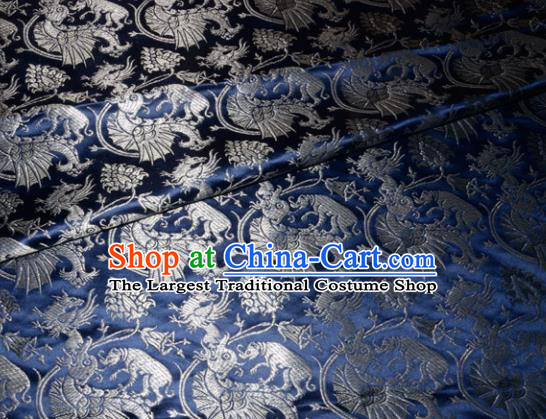 Chinese Traditional Navy Silk Fabric Cheongsam Tang Suit Brocade Palace Dragon Pattern Cloth Material Drapery