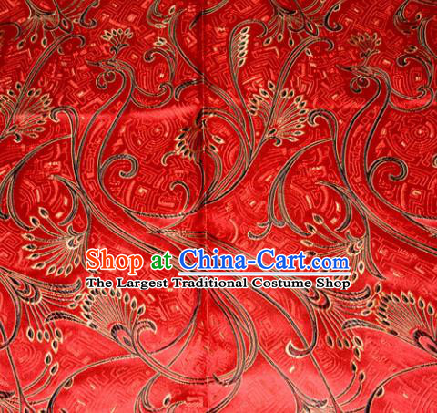 Chinese Traditional Red Silk Fabric Tang Suit Brocade Cheongsam Peacock Tail Pattern Cloth Material Drapery