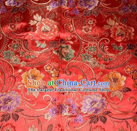 Chinese Traditional Red Silk Fabric Tang Suit Brocade Cheongsam Peony Pattern Cloth Material Drapery