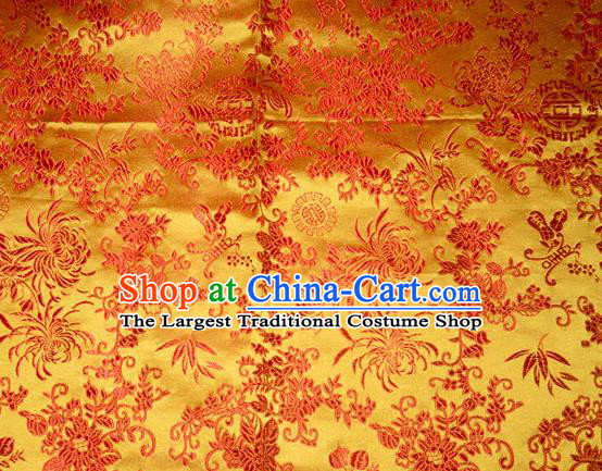 Chrysanthemum Pattern Chinese Traditional Yellow Silk Fabric Tang Suit Brocade Cloth Cheongsam Material Drapery