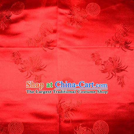 Chinese Traditional Cheongsam Silk Fabric Tang Suit Red Brocade Classical Chrysanthemum Pattern Cloth Material Drapery