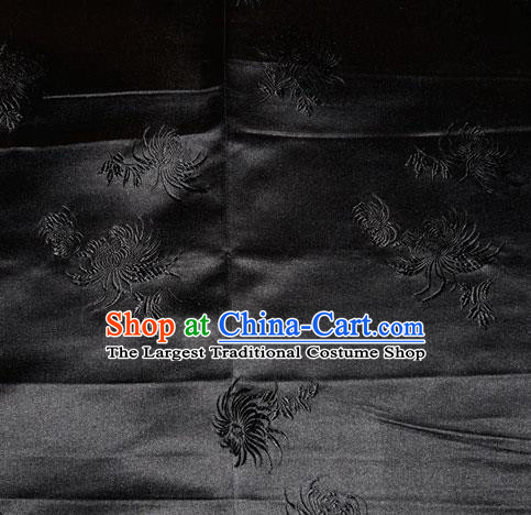 Chinese Traditional Classical Chrysanthemum Pattern Black Silk Fabric Tang Suit Brocade Cloth Cheongsam Material Drapery