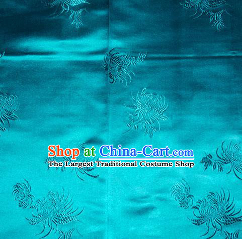 Chinese Traditional Classical Chrysanthemum Pattern Blue Silk Fabric Tang Suit Brocade Cloth Cheongsam Material Drapery