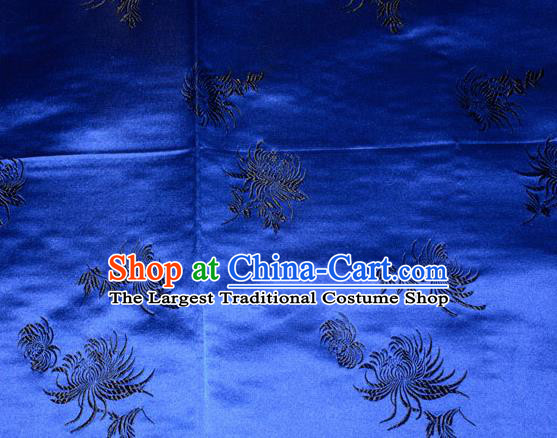 Chinese Traditional Classical Chrysanthemum Pattern Royalblue Silk Fabric Tang Suit Brocade Cloth Cheongsam Material Drapery