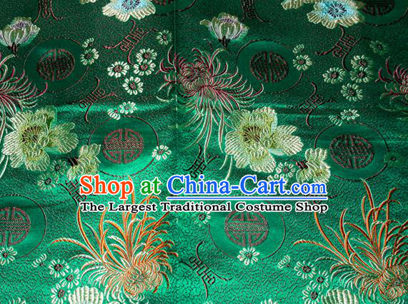 Chinese Traditional Silk Fabric Classical Chrysanthemum Pattern Tang Suit Green Brocade Cloth Cheongsam Material Drapery