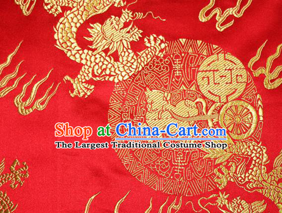Chinese Traditional Silk Fabric Dragons Pattern Tang Suit Red Brocade Cloth Cheongsam Material Drapery