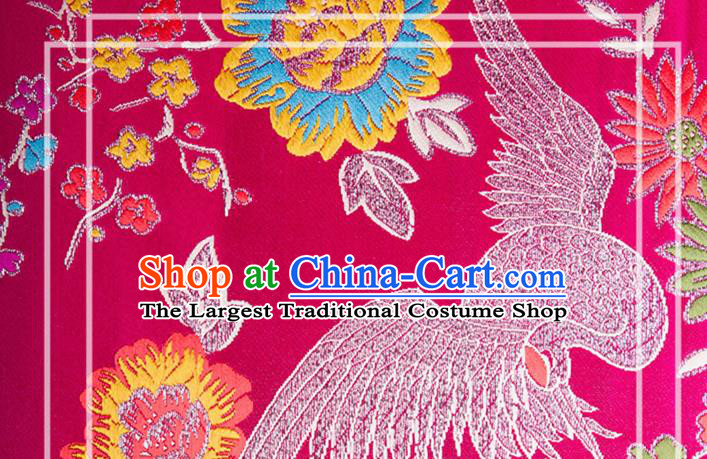 Chinese Traditional Silk Fabric Tang Suit Crane Pattern Rosy Brocade Cloth Cheongsam Material Drapery