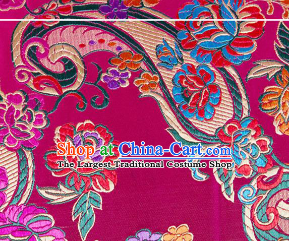 Chinese Traditional Rosy Silk Fabric Tang Suit Classical Flowers Pattern Brocade Cloth Cheongsam Material Drapery