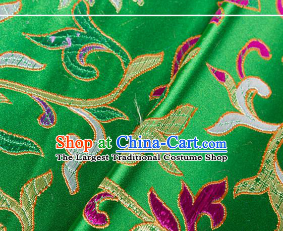 Chinese Traditional Green Silk Fabric Tang Suit Classical Flowers Pattern Brocade Cloth Cheongsam Material Drapery
