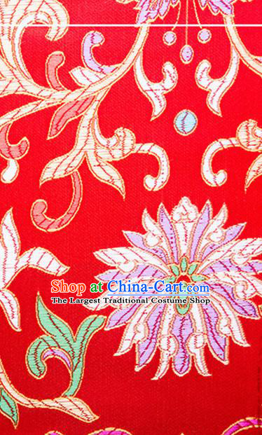 Chinese Traditional Red Brocade Fabric Tang Suit Classical Flowers Pattern Silk Cloth Cheongsam Material Drapery