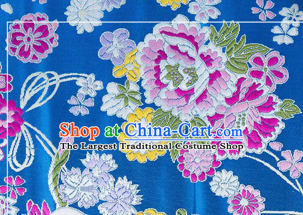 Chinese Traditional Brocade Fabric Tang Suit Blue Silk Cloth Cheongsam Material Drapery