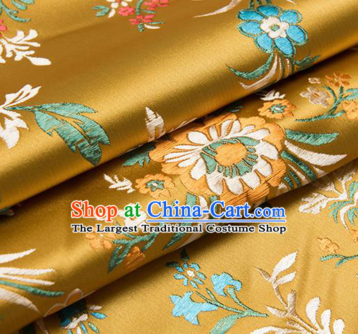 Chinese Traditional Begonia Pattern Tang Suit Golden Brocade Fabric Silk Cloth Cheongsam Material Drapery