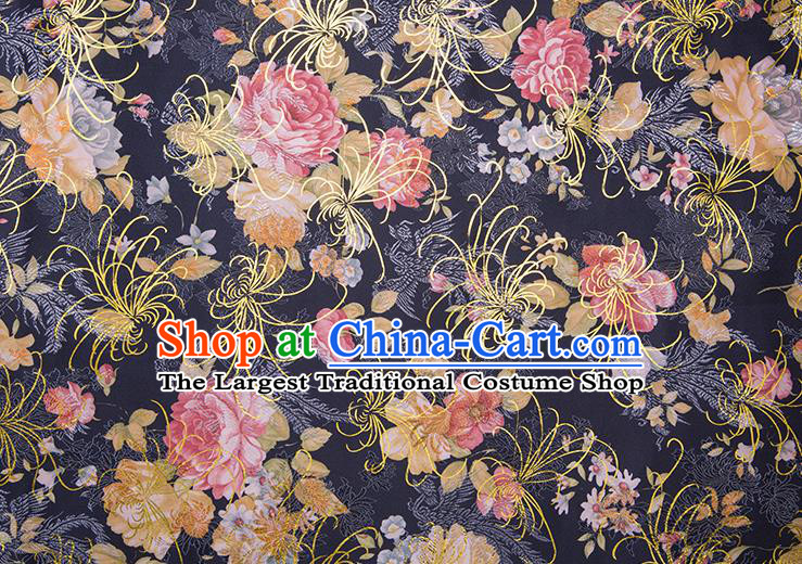 Chinese Traditional Peony Pattern Tang Suit Black Brocade Fabric Silk Cloth Cheongsam Material Drapery